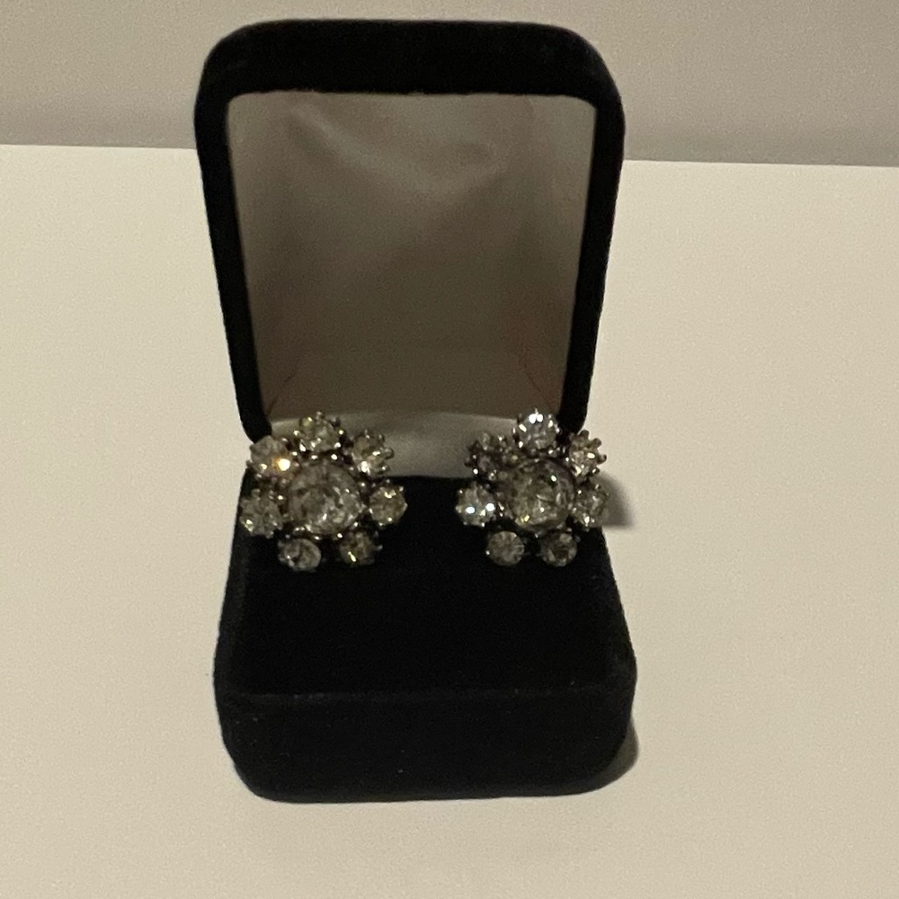 Vintage, Coro, Rhinestone, Floral, Screw Back, Earrings